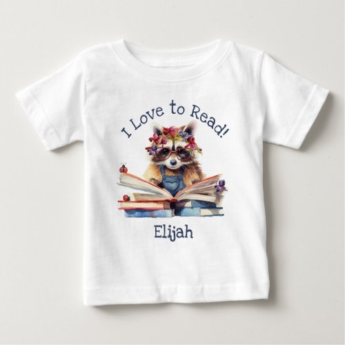 I Love to Read with Cute Baby Raccoon Baby T_Shirt