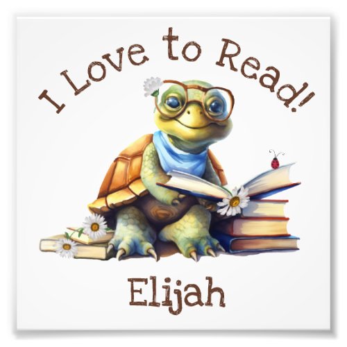 I Love to Read with Cute Baby Turtle Photo Print