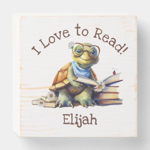 I Love to Read with Cute Baby Turtle Wooden Box Sign