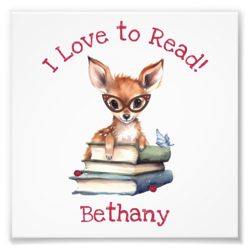 I Love to Read with Cute Fawn Photo Print