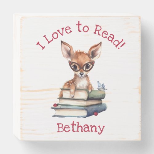 I Love to Read with Cute Fawn Wooden Box Sign