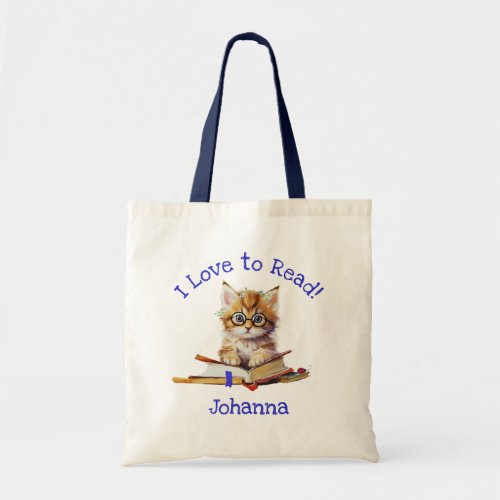 I Love to Read with Cute Kitten Tote Bag