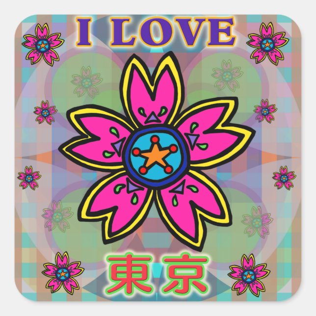 "I LOVE TOKYO" Flowers Kanji Sticker (Front)