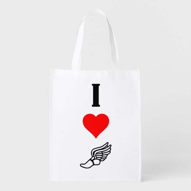 I Love Track and Field I Heart Running Vertical Grocery Bag (Front)