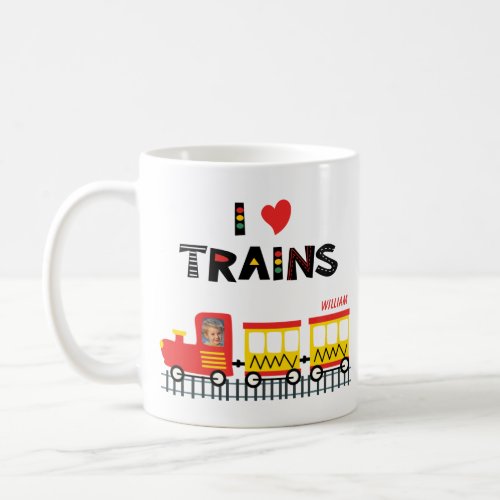 I Love Trains Colorful Kids Photo and Name Coffee Mug