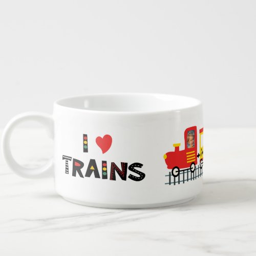 I Love Trains Colorful Kids Photo and Name Dinner Bowl
