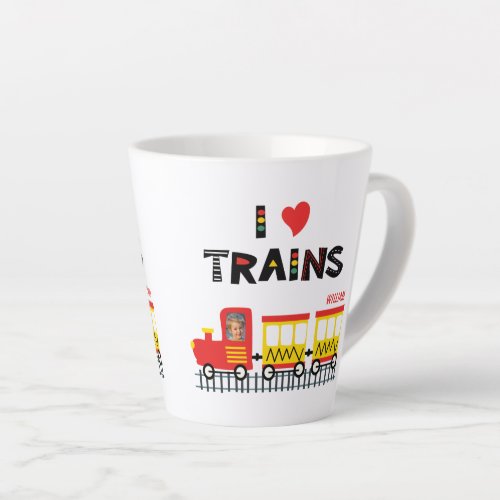 I Love Trains Colorful Kids Photo and Name Dinner Latte Mug