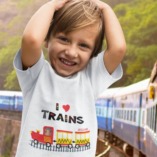 I Love Trains Colorful Kids Photo and Name T_Shirt