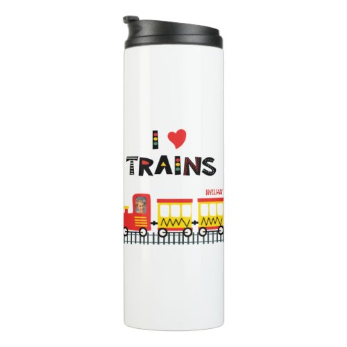 I Love Trains Colorful Kids Photo and Name Thermal Tumbler
