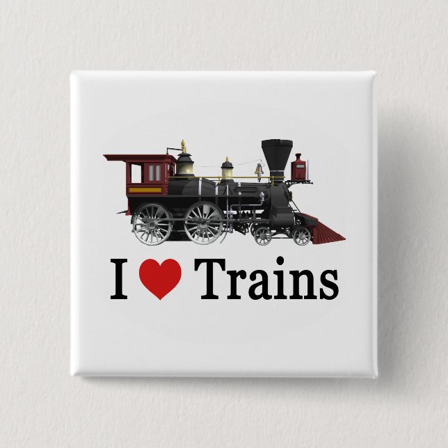 I Love Trains Pinback Button (Front)