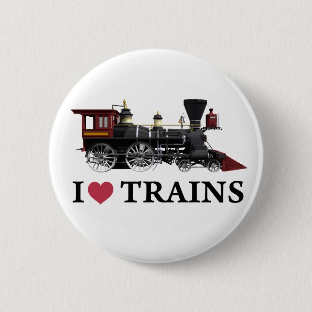 I Love Trains Pinback Button (Front)