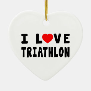 I Love Triathlon Ceramic Ornament