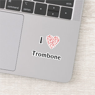 I Love Trombone Red Heart of Music Notes Vinyl Sticker