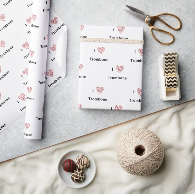 I Love Trombone Red Heart of Music Notes Wrapping Paper (Crafts)