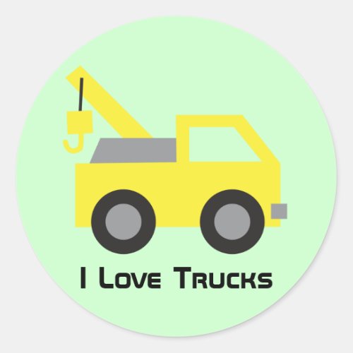 I love Trucks Cute Yellow Vehicle for kids Classic Round Sticker