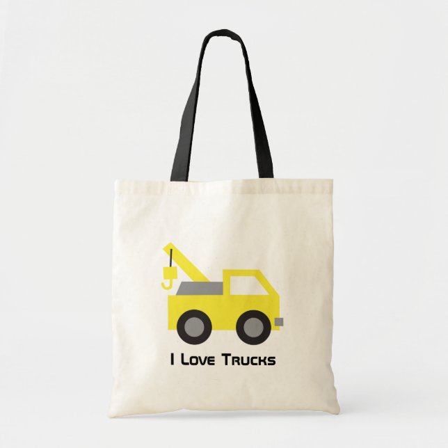 I love Trucks, Cute Yellow Vehicle for kids Tote Bag (Front)