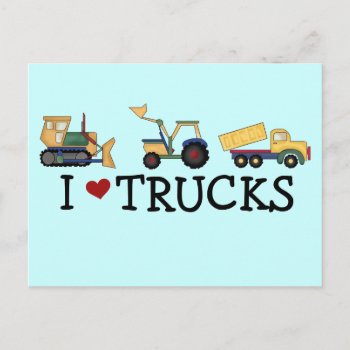 I Love Trucks T-shirts And Gifts Postcard by toddlersplace at Zazzle