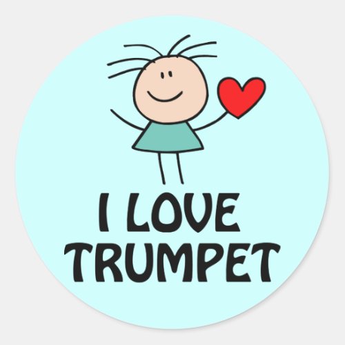 I Love Trumpet Stick Figure Music Gift Classic Round Sticker