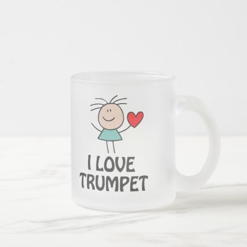 I Love Trumpet Stick Figure Music Gift Frosted Glass Coffee Mug