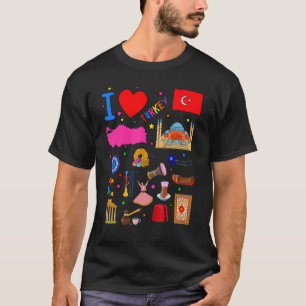 I love Turkey  Hand drawn Turkish Landmarks  flag  T-Shirt
