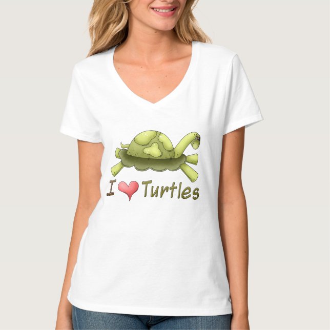 I Love Turtles cartoon womens t-shirt (Front)