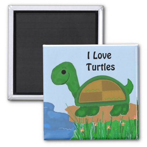 I Love Turtles Design Magnet