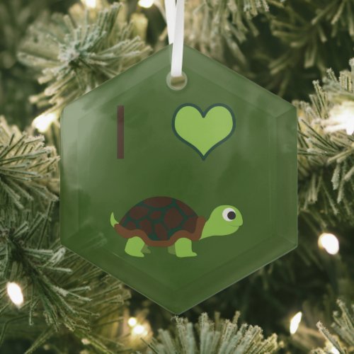 I Love Turtles Glass Ornament