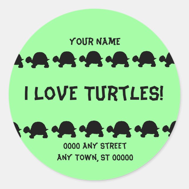 I Love Turtles Name and address labels larger size (Front)