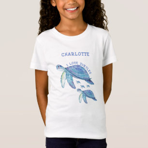 I LOVE TURTLES Turquoise Child's Fun T-Shirt