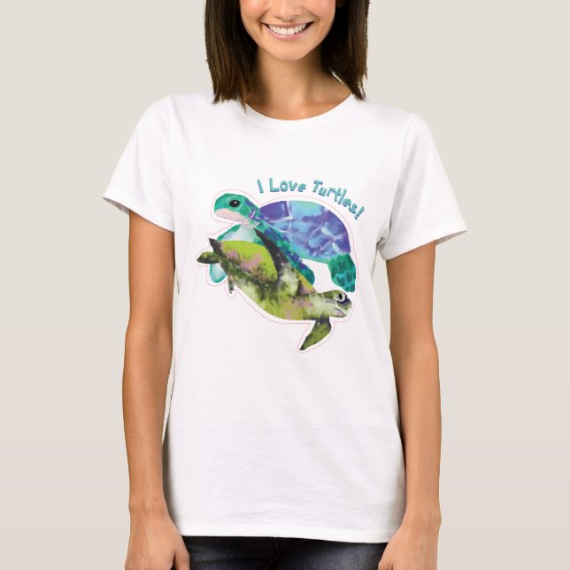 I Love Turtles With Two Turtles   T-Shirt (Front)