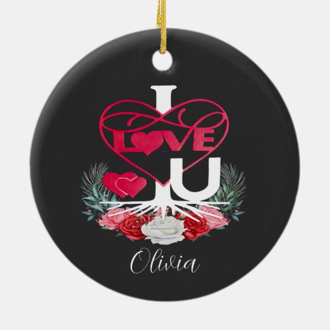 I LOVE U 2sides  Personalized Dark color  Ornament (Back)