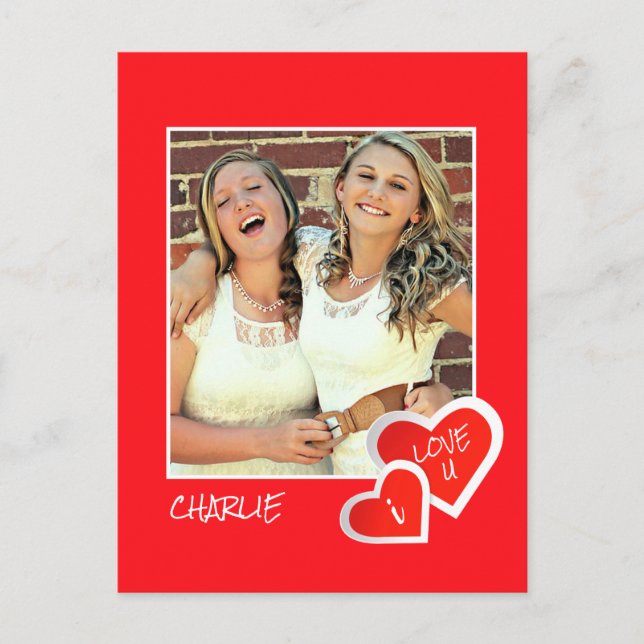 I Love U, Cute Hearts -  Custom Photo Personalized Postcard (Front)