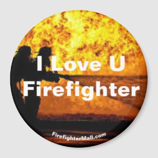 I Love U Firefighter flames magnet