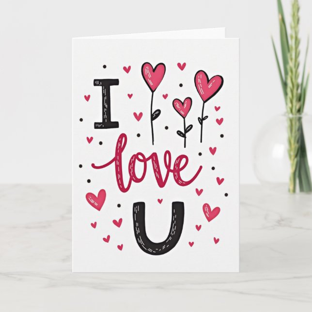 I Love U Hearts Greeting Card (Front)