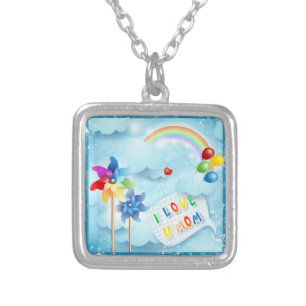 I love U mom Silver Plated Necklace