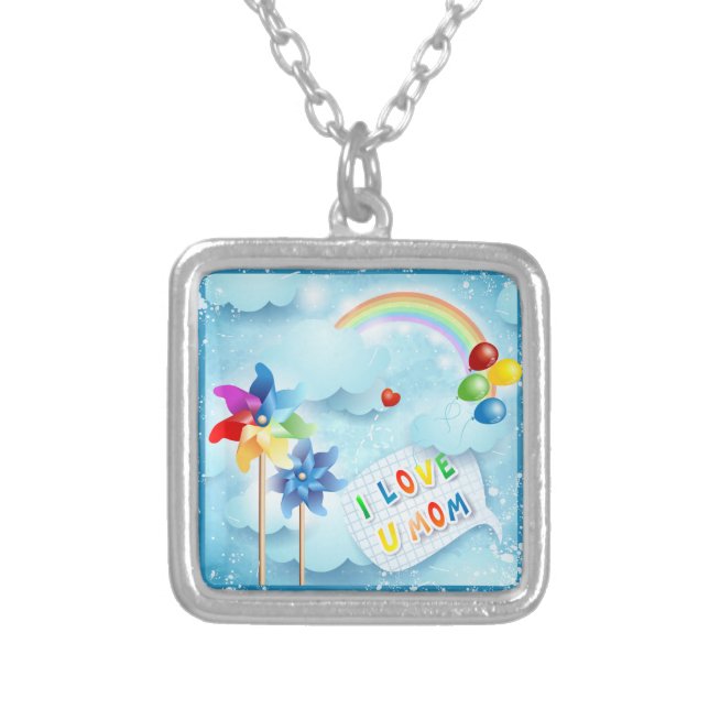 I love U mom Silver Plated Necklace (Front)