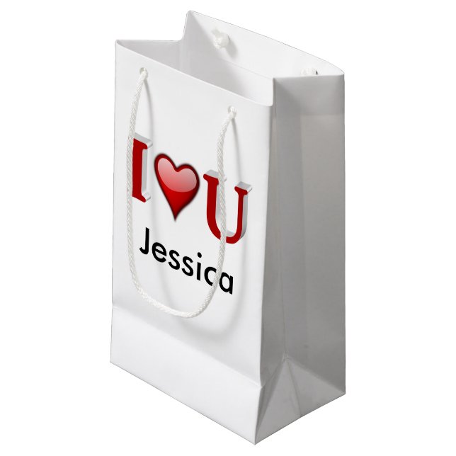 I Love U Personalized Valentines Day Small Gift Bag (Front Angled)