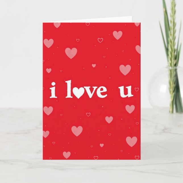 I Love U Red Hearts Pattern Card (Front)
