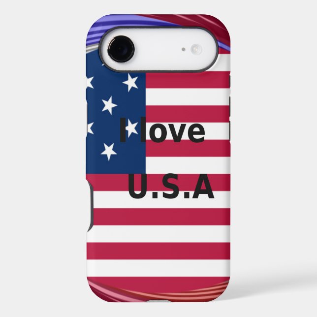 I Love U.S.A. Swirl: Patriotic Heart Art Print  Case-Mate iPhone Case (Back)