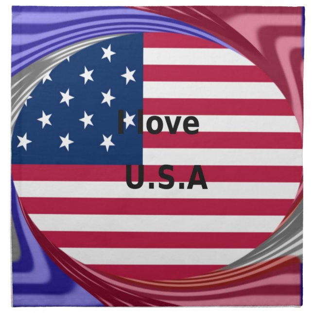 I Love U.S.A. Swirl: Patriotic Heart Art Print  Cloth Napkin (Front)