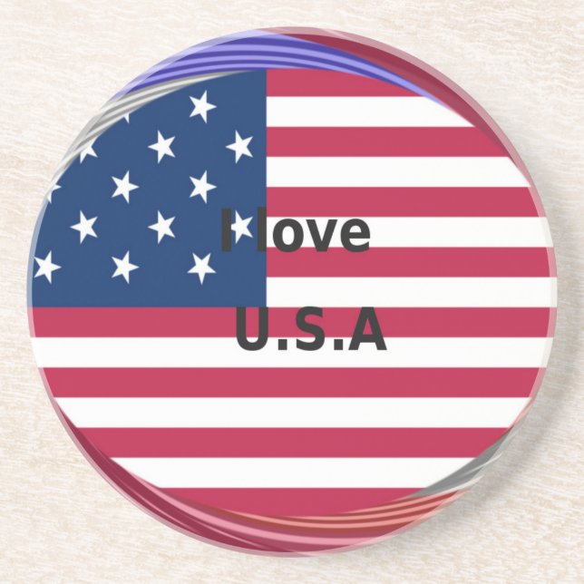 I Love U.S.A. Swirl: Patriotic Heart Art Print  Drink Coaster (Front)