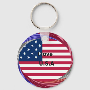 I Love U.S.A. Swirl: Patriotic Heart Art Print Keychain