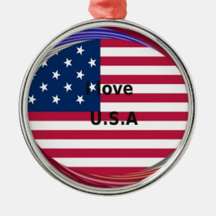 I Love U.S.A. Swirl: Patriotic Heart Art Print Metal Ornament