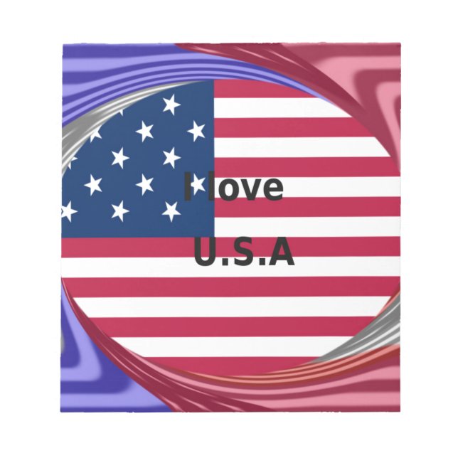 I Love U.S.A. Swirl: Patriotic Heart Art Print  Notepad (Front)