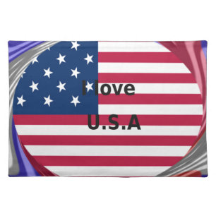 I Love U.S.A. Swirl: Patriotic Heart Art Print Placemat