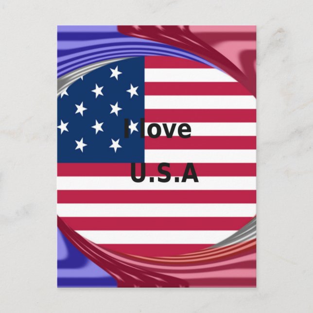 I Love U.S.A. Swirl: Patriotic Heart Art Print  Postcard (Front)