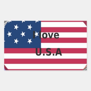 I Love U.S.A. Swirl: Patriotic Heart Art Print  Rectangular Sticker