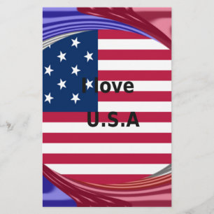 I Love U.S.A. Swirl: Patriotic Heart Art Print Stationery