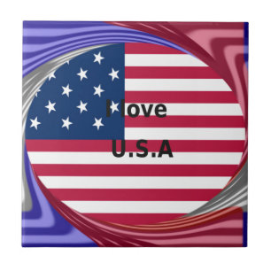 I Love U.S.A. Swirl: Patriotic Heart Art Print Tile