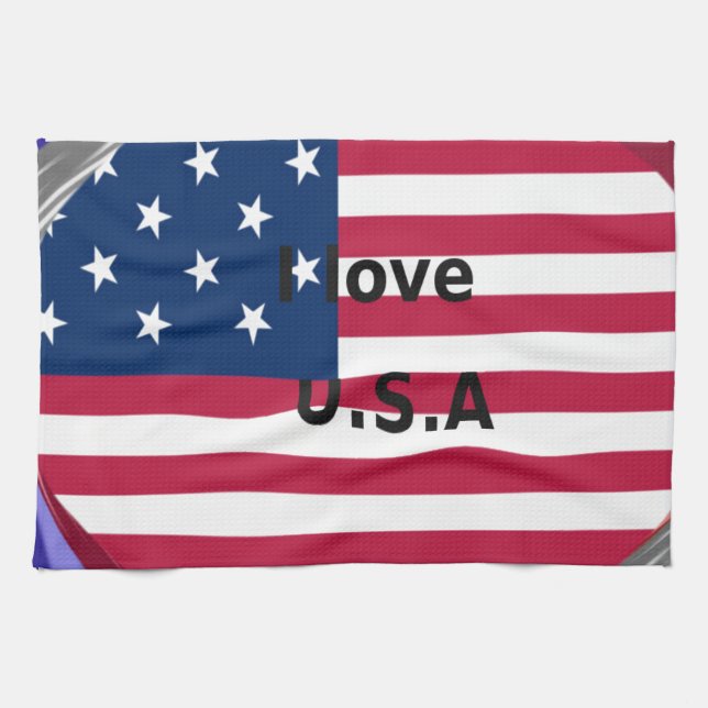 I Love U.S.A. Swirl: Patriotic Heart Art Print  Towel (Horizontal)